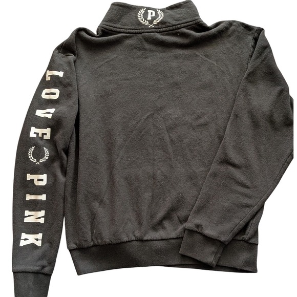 PINK Victoria's Secret Logo Quarter Zip Gray Sweatshirt Front Pocket Y2K Size XS - Picture 2 of 9